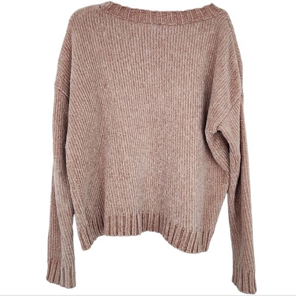 Aerie Chenille Sweater Boxy Small Pink/Beige Metallic Threads Crewneck, So Soft! - Picture 2 of 5